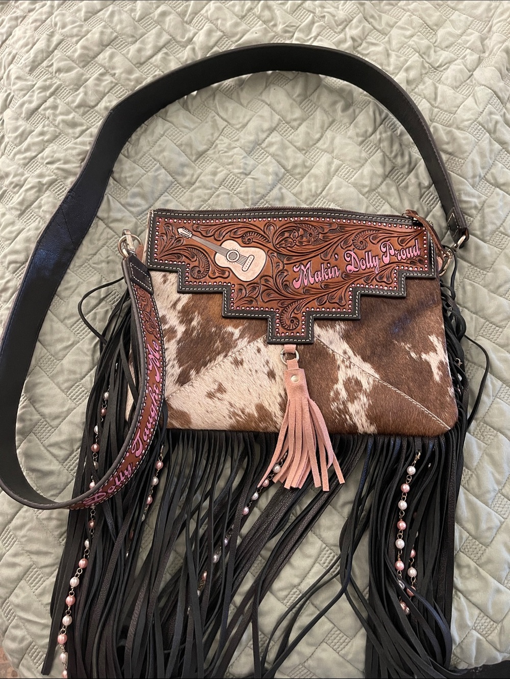 Western Fringe Crossbody Bag in Brown & Pink